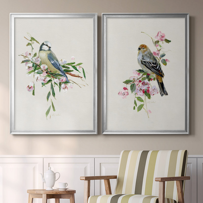«Spring Song Blue Bird», ensemble de 2 reproductions sur toiles encadrées, Argent, H 18,5 po x l 49 po x P 1,5 po