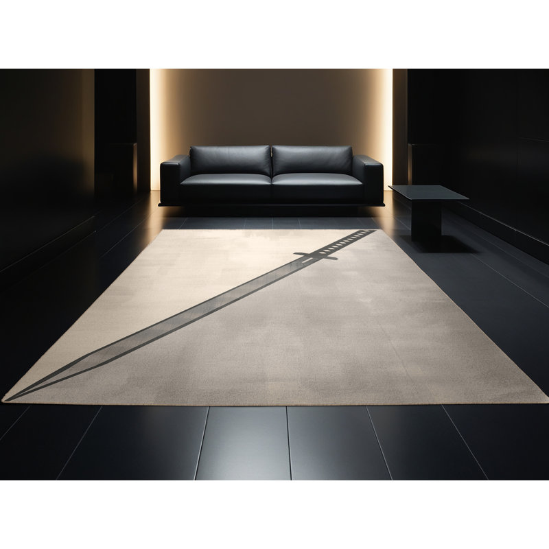 Soft Plush Durden Katana Blade Closeup Minimalist Area Rug in Beige – Beige Binding, 7x10