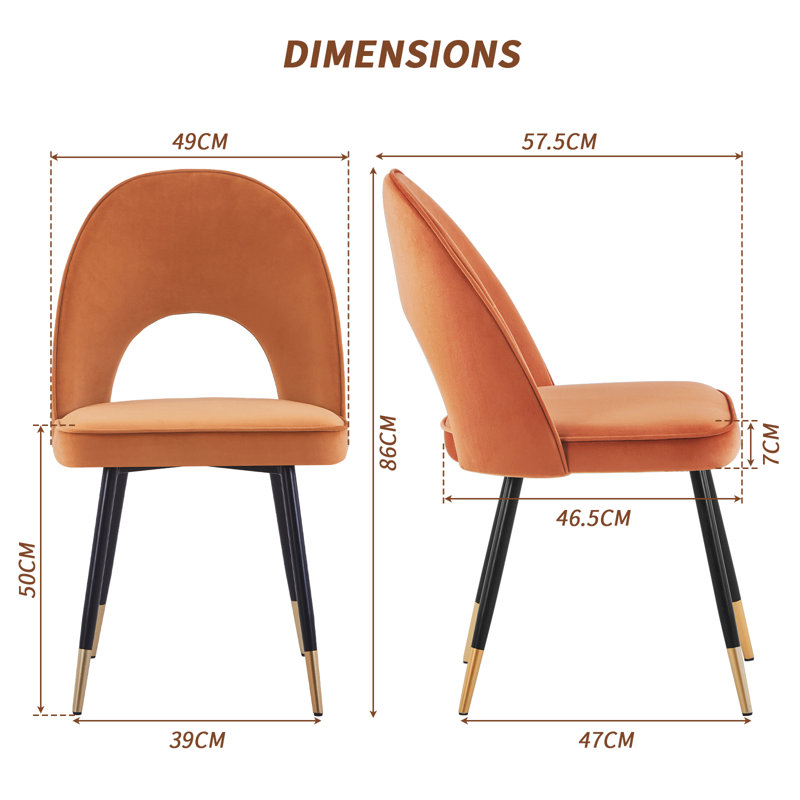 Zackery Velvet Upholstered Dining Chair Parsons, 2, Orange