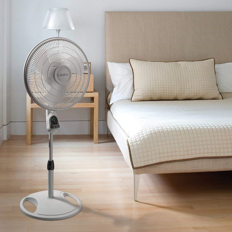 White Adjustable Height Oscillating Floor Fan with Remote Control