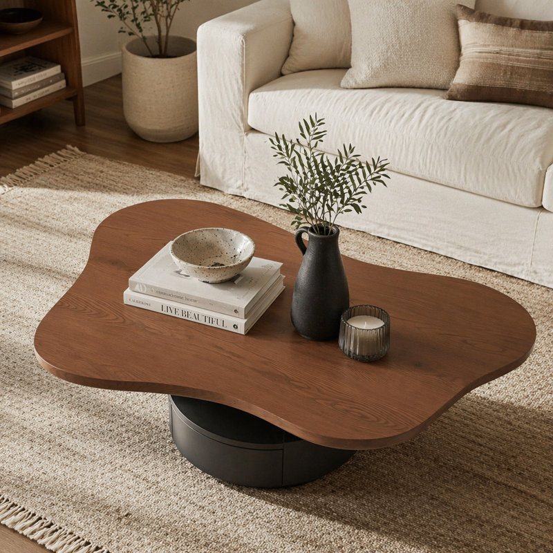Table basse irrégulière avec 2 tiroirs Cloud