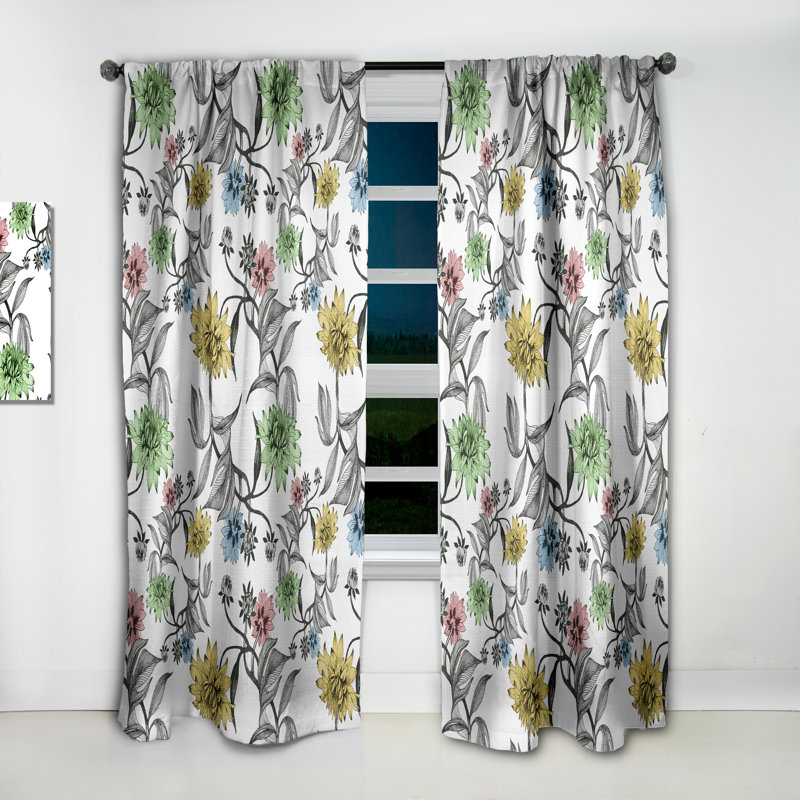Floral Curtain Panel, Summer Flower Blackout Decor - Summer Flowers, 52" W x 120" L