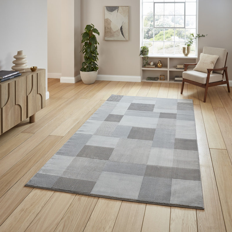 Taylani Rectangle Geometric Washable Area Rug, Grey, Rectangle 120 x 170 cm