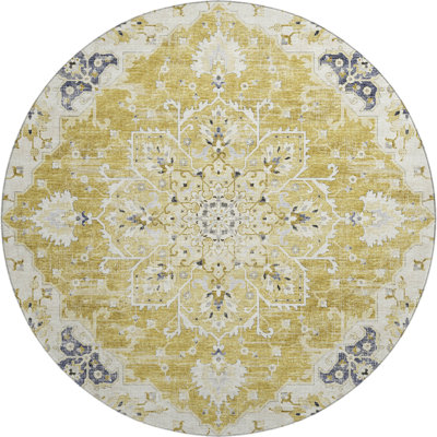 Premium Machine Washable Barayon AMF93 Yellow Rug