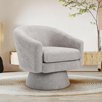 Comfortable Modern Chenille Swivel Barrel Accent Chair – 360° Rotating Upholstered Armchair with Armrests & Built-in Storage – Single Sofa for Living Room, Chenille | Light Gray