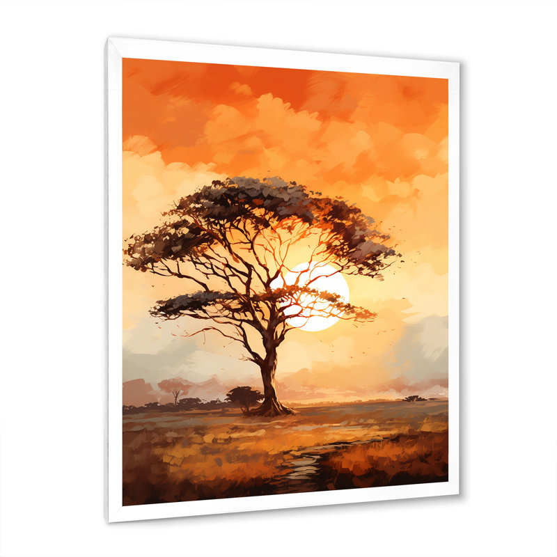 Arbre africain africain Essence II - Décoration murale arbre africain, H 20 po x l 12 po, Cadre simple blanc