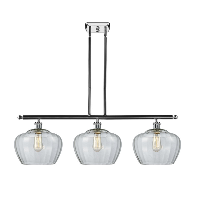 Luminaire suspendu linéaire à 3 lumières pour îlot de cuisine Monténégro, Transparent, Ampoule non incluse, Cuivre antique
