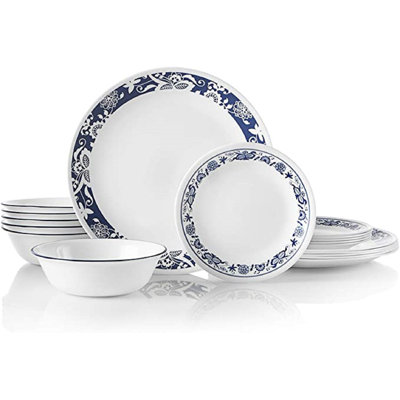 Ceramic Pasta Bowls Set,blue And White 8 Inch Salad Bowl Floral Dinner Shallow Plates Set Of 4, Serving Bread Appetizer Dessert