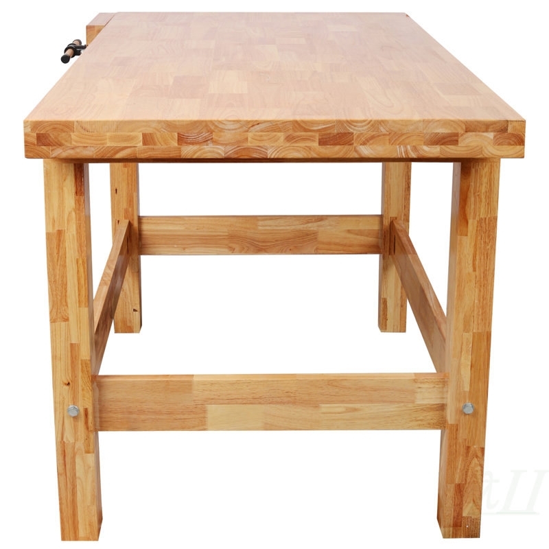 Établi en bois d'hévéa massif avec étau intégré pour atelier et travail du bois