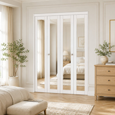 Double porte pliante en miroir double pliante 1-Lite avec trousse de quincaillerie d'installation (placard, porte de garde-manger), 48 po x 80 po 