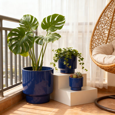 Indoor/outdoor Modern Ceramic Pot Planter With Drainage Hole Set Of 3