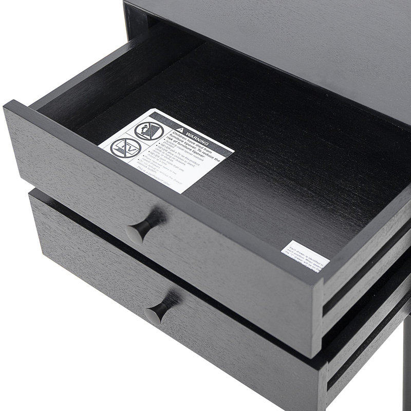 Table de chevet avec 2 tiroirs, noir