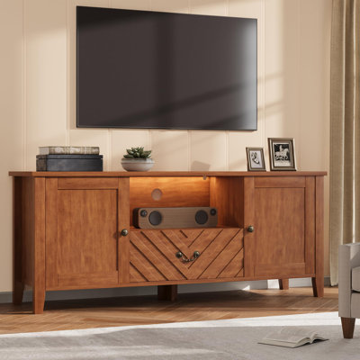 Farmhouse TV Stand for TV up to 70 Inch, Media Console with Drawer, Open Compartment and 2 Cabinets by Wrought Studio