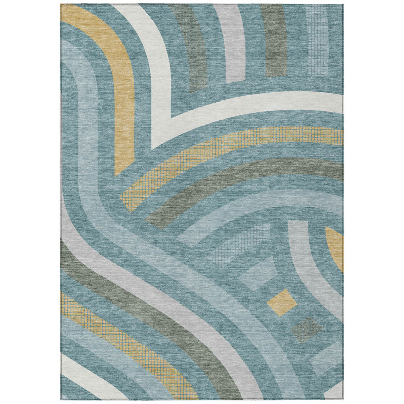 Machine Washable Indoor/Outdoor Chantille ACN2467 Mid-Century Modern Rug, Teal, 5' x 7'6"