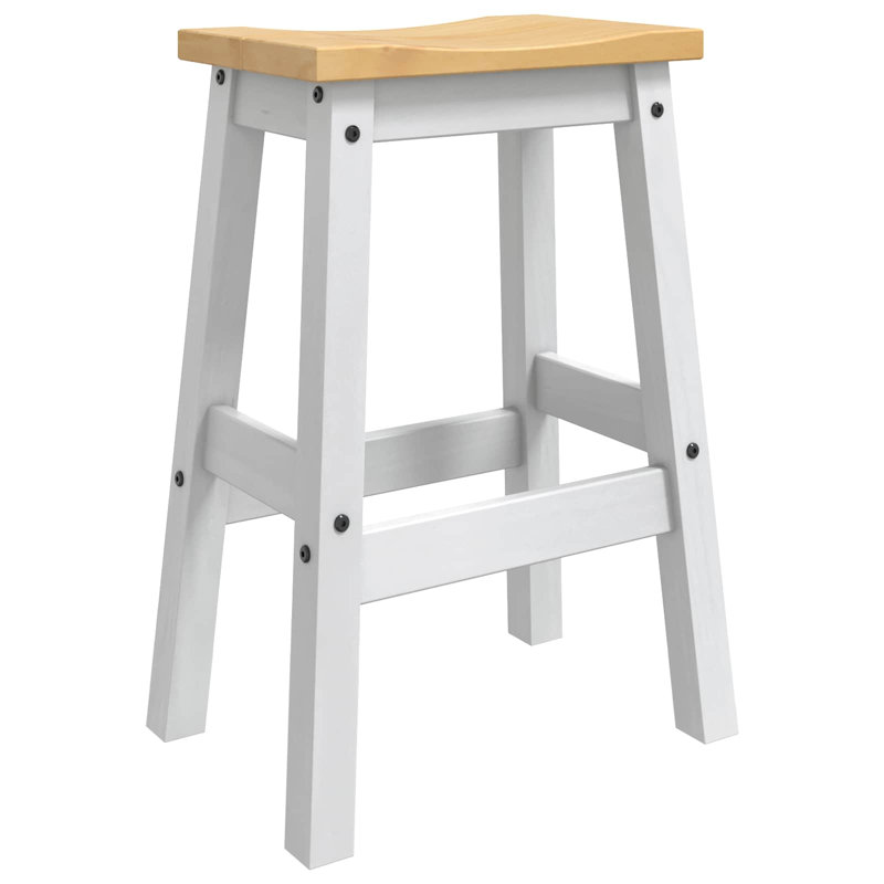 Counter Stool with Solid Wood Frame, Natural/White