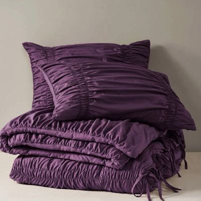 Twin/Twin Xl Comforter Of Purple Color, Featuring Details And Ties, Soft Fluffy For Year-Round Relaxation, Machine Washable 2Pcs Microfiber With Romantic Design, Cloud-Like Warmth, Standard 100