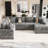 Grey 112.2" Sectional With Pull-Out Bed, Charging Sockets & For Living Space In Storage Functions Area-1725484090