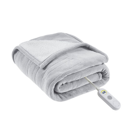 Serta Fleece Sherpa Reversible Light Grey Ultra-Soft 50x60" Heated Throw