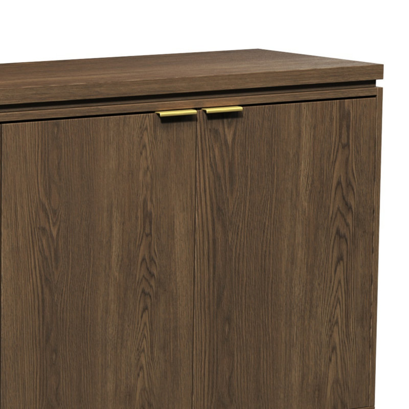 Buffet 70 po à 4 portes avec rangement moderne en bois brun, Brun, Pied de planche en bois massif