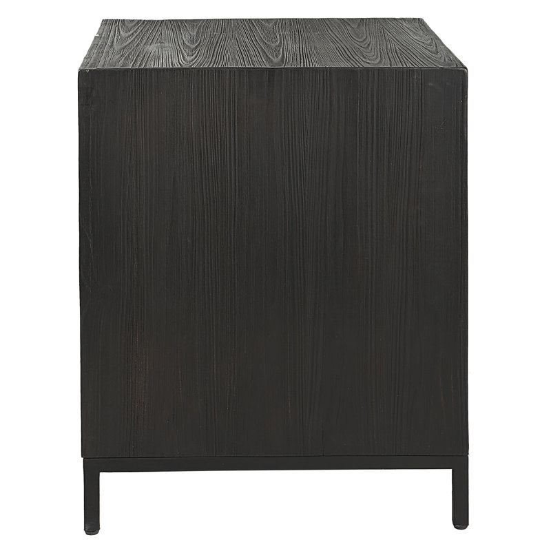 Dark Wood and Brass Modern End Table with Storage