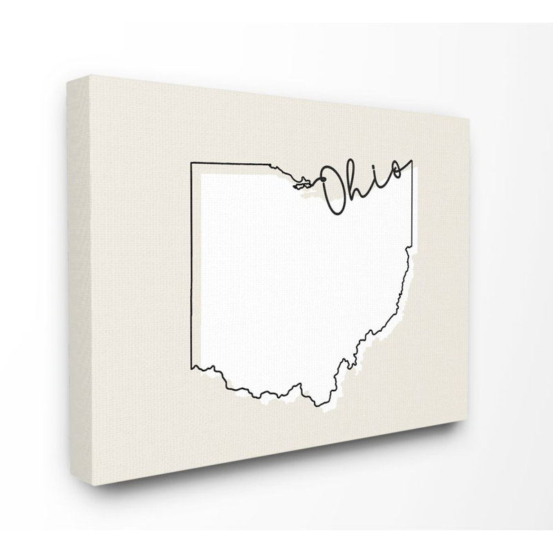 «Ohio Home State Map Neutral Design», impression sur toile, Toile tendue, H 16 po x l 20 po x P 1,5 po