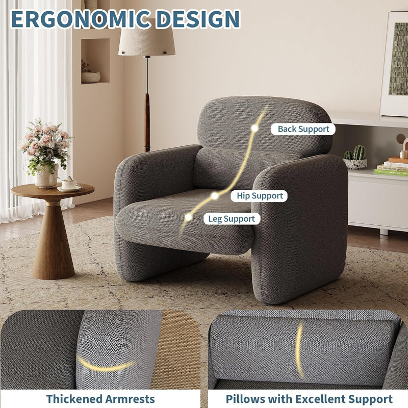 Ensemble de 2 chaises d'appoint modernes en lin, fauteuils avec support lombaire ergonomique et structure en bois, capacité de 330 lb pour le salon