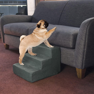 Escalier 3 marches pour animaux de compagnie - Marches en mousse antidérapante pour chien et chat avec housse en microfibre à fermeture à glissière amovible - Conception à 2 tons pour une utilisation à domicile ou en véhicule (brun clair)