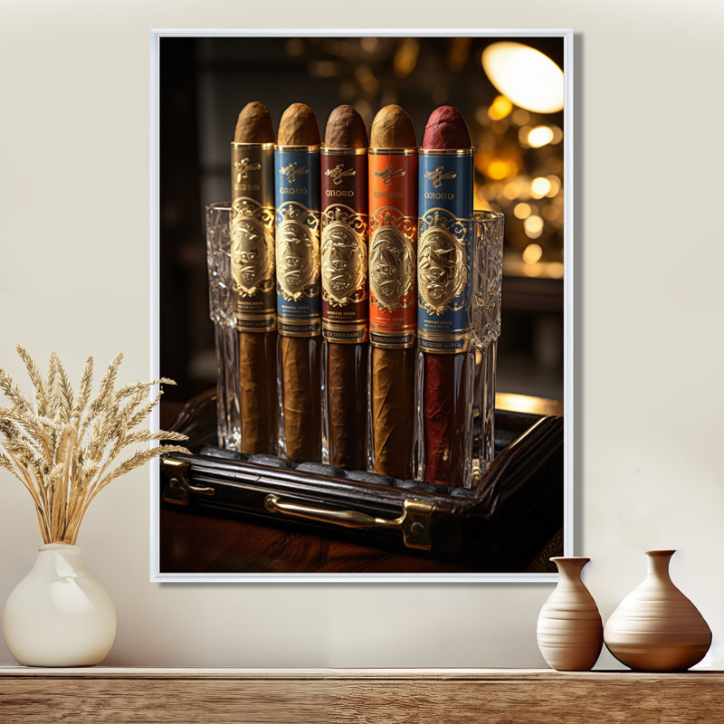 «Laella Cuban Cigars Golden I», art mural paysage de Cuba, 40" H x 30" W, Gold Picture Framed