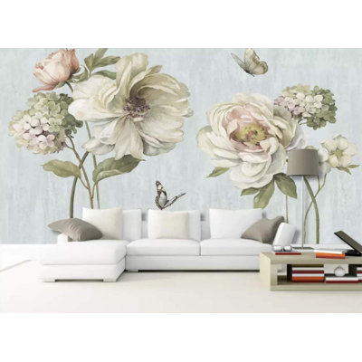 Papier peint amovible aquarelle pivoine rétro