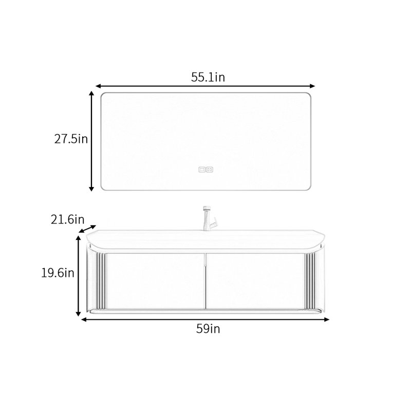 Light luxury minimalist bathroom cabinet, Vert olive, 19.6" H x 59" W x 21.6" D