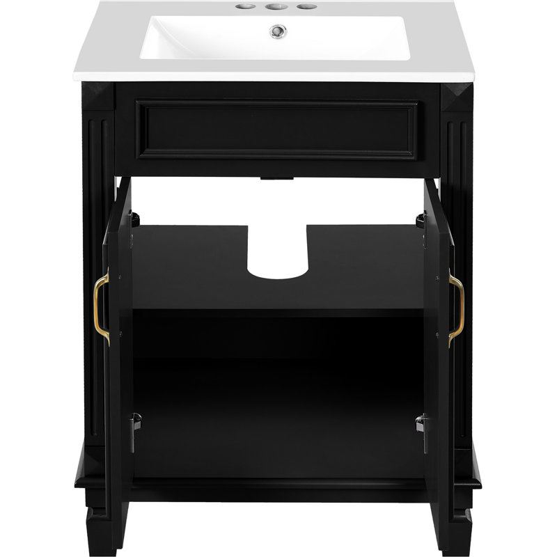 Meuble-lavabo de 24 pouces avec planches, style rétro et deux portes, pour optimiser le rangement du bassin en céramique brillante, charnières, poignée en métal exquis, organisation moderne