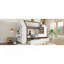 Lit plateforme simple avec tiroirs, lit maison en bois massif avec tablettes, conception enfantine, blanc et espresso-126724682