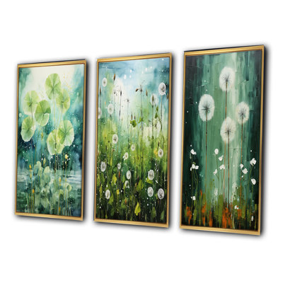 «Green Dandelion Collage», 3 pièces sur toile
