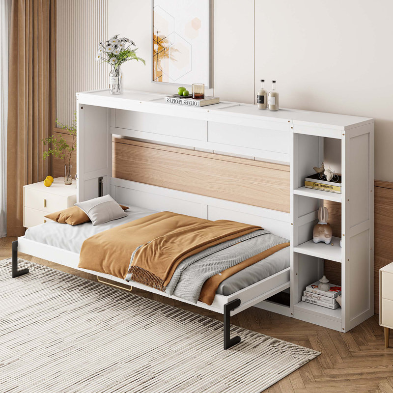 Murphy Bed with Bookshelf, Twin, White
