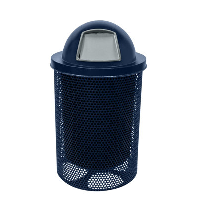 Coated Outdoor Furniture 32-Gal Trash Can, Textured Dark Blue, Dome Lid