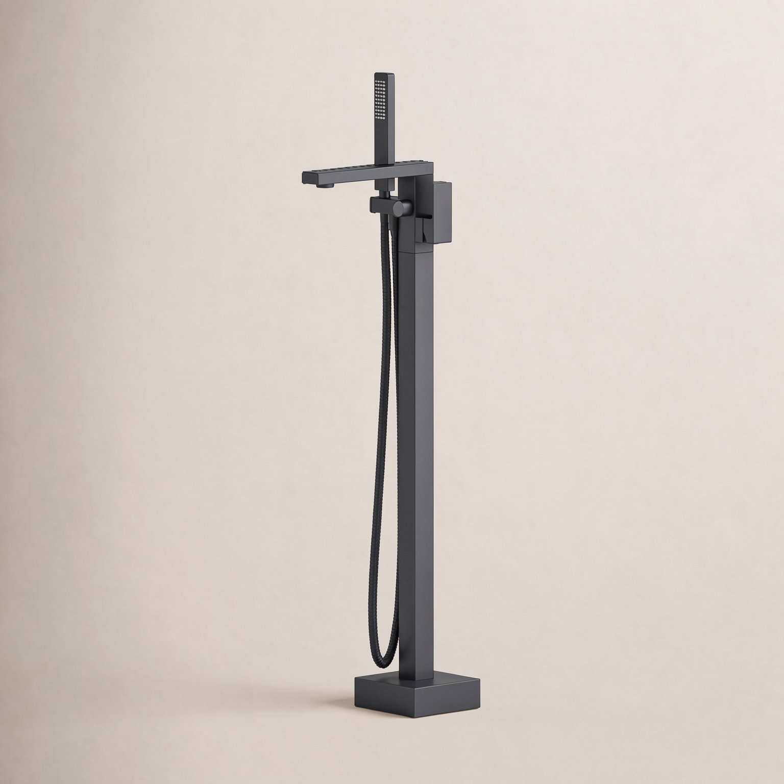 Cube Freestanding Tub Faucet with Diverter, Matte Black
