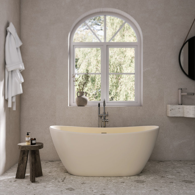 Baignoire de trempage à surface solide de 61 po, autoportante, forme ovale, crème