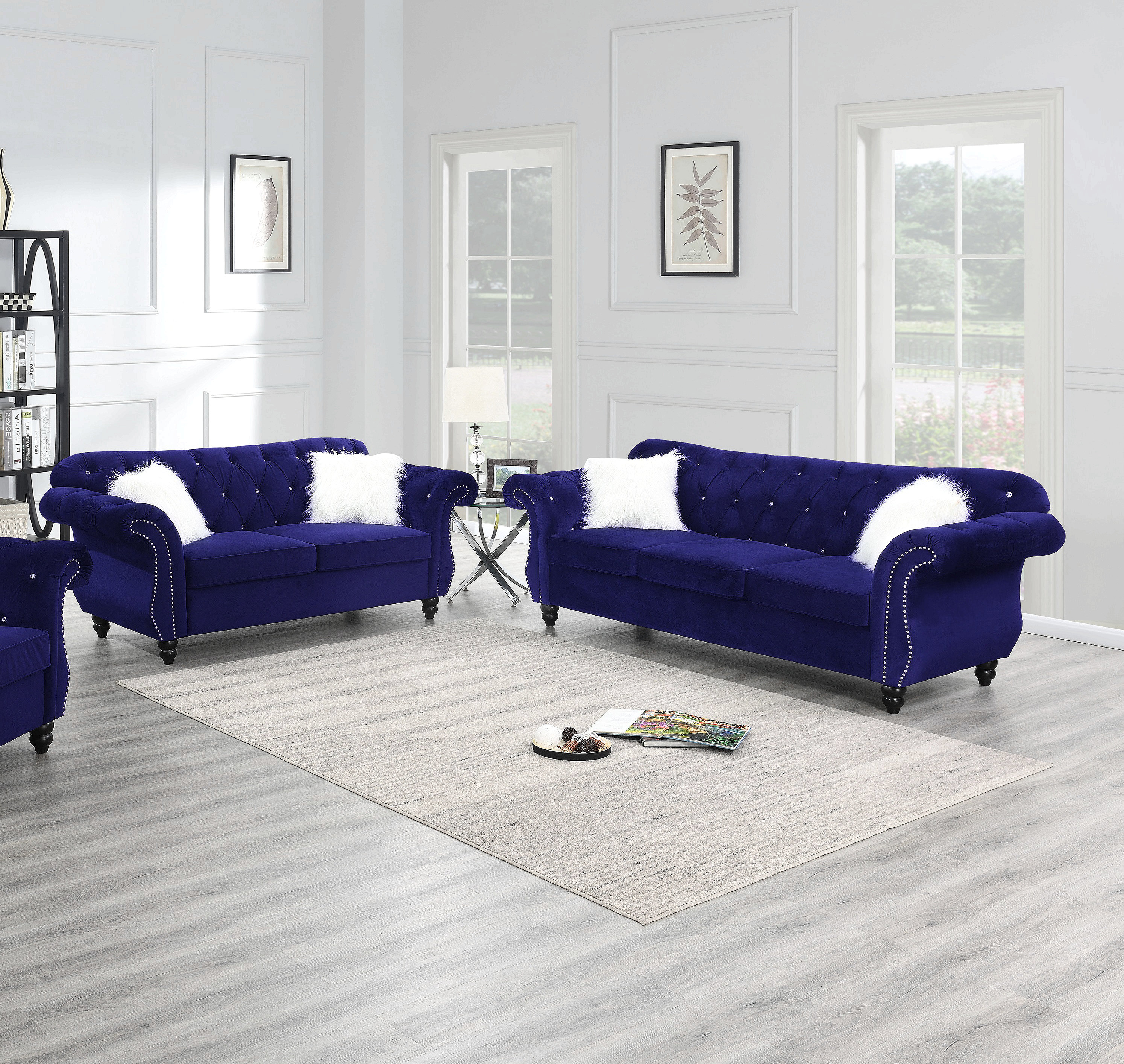 Latitude Run® 2Pc Sofa Set Living Room Furniture Indigo Velvet ...