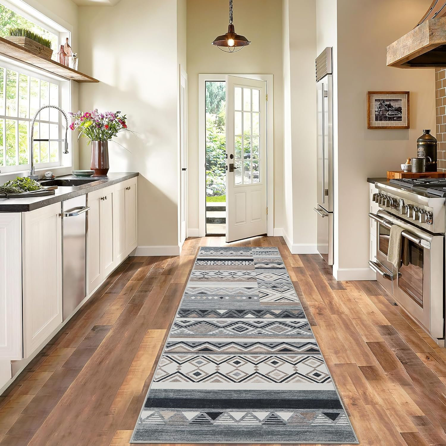 Union Rustic Vintage Patchwork Runner Rug 2x6 Washable Grey Runners ...