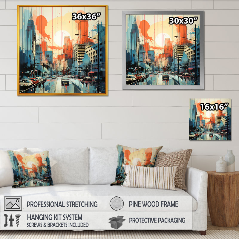 Paysage urbain d'Atlanta, coucher de soleil II - Art mural d'Atlanta, Toile tendue, H 36 po x l 36 po x P 1,5 po