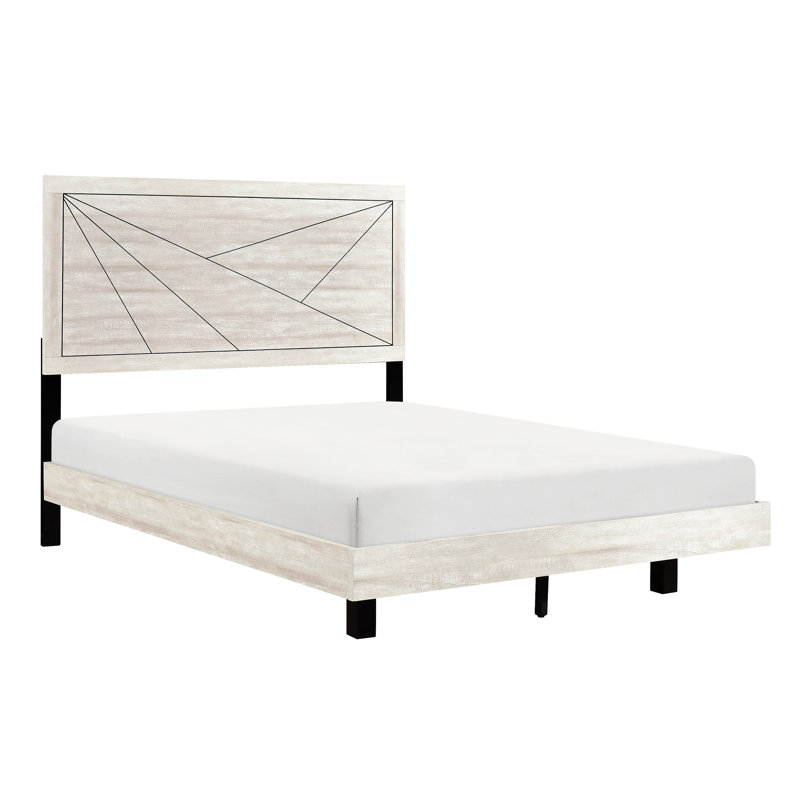 Très grand lit de style contemporain avec finition en chêne gris poussiéreux, conception à panneau, avec tête de lit et rails latéraux, mobilier de chambre à coucher, matériau en bois, type de sommier requis, rails fournis