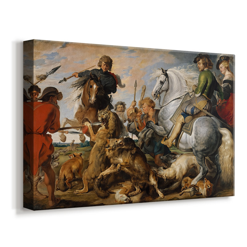 La chasse au loup et au renard - Peter Paul Rubens - Toile tendue avec châssis-c. 1616, 12 x 18