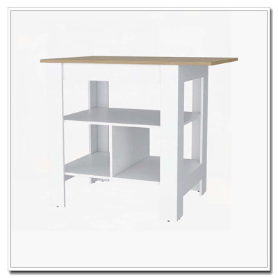 Adeline 3-Shelf Kitchen Island White and Macadamia