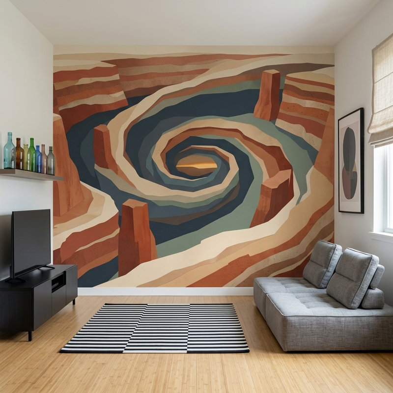 Décoration murale strates désertiques amovibles, 100 po x 96 po, Non tissé