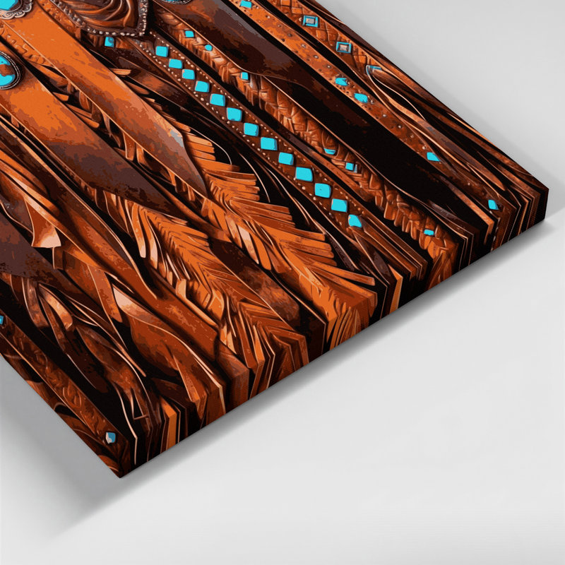 «Southwestern Cowboy», art mural sur toile en cuir brun à 68 franges, H 20 po x l 30 po