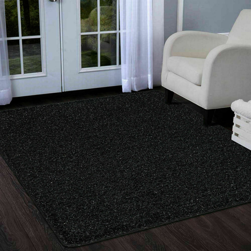 Natty Black Shaggy Glitter Area Rugs & Mat – Luxury Soft Sparkle Shag Pile Carpet with Non-Slip Backing for Living Room, Bedroom, Hallway & Kitchen