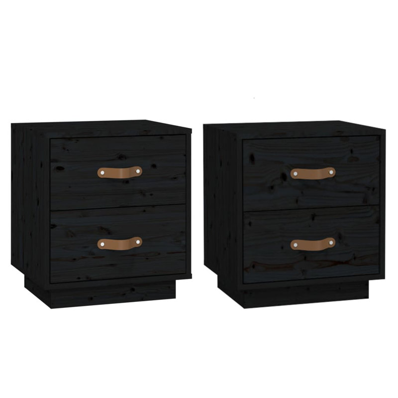 Morty 40 cm W Solid Wood Bedside Table, Black