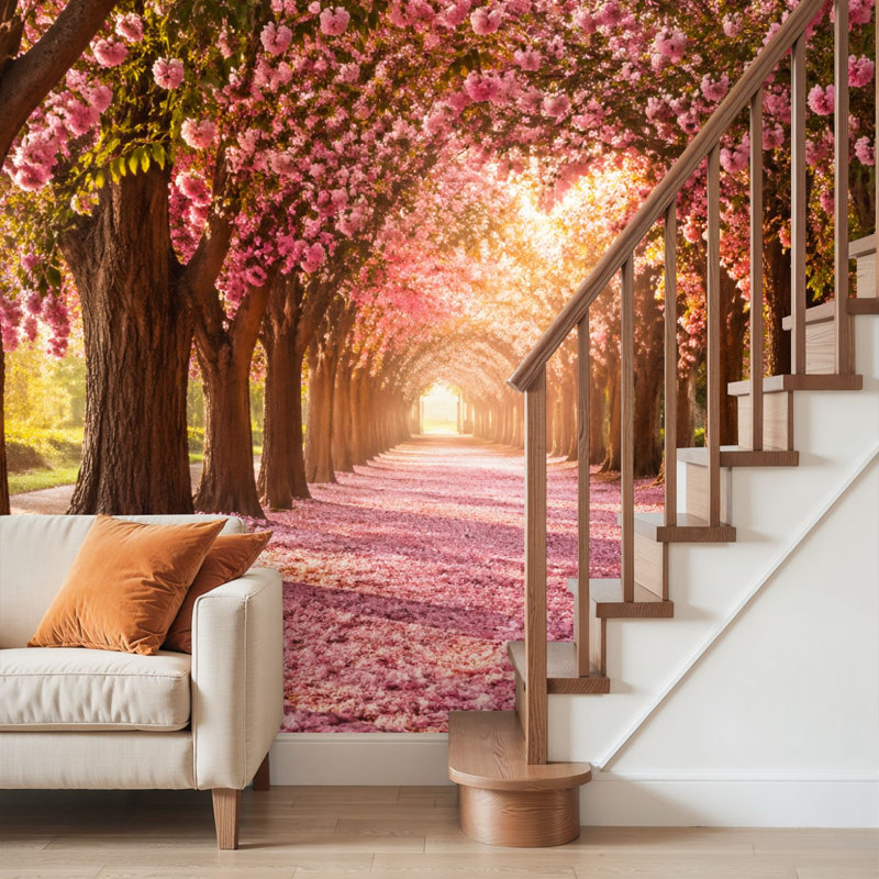 Papier peint adhésif pelez et collez, arbre de fleurs roses, art mural printemps, auto-adhésif et amovible, L 69 po x l 96 po