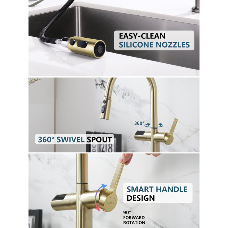 Lefton Touchless Pull-out Kitchen Faucet, Hands Free Motion Sensor Activated, Battery-free Temperature Display, Kf2206