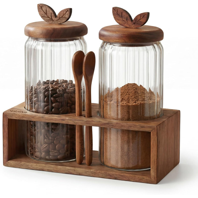 Pots de rangement hermétiques en verre avec couvercles en bois d'acacia